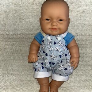 Vintage Berenguer doll 13" full vinyl full body chubby baby Bear Overalls Diaper